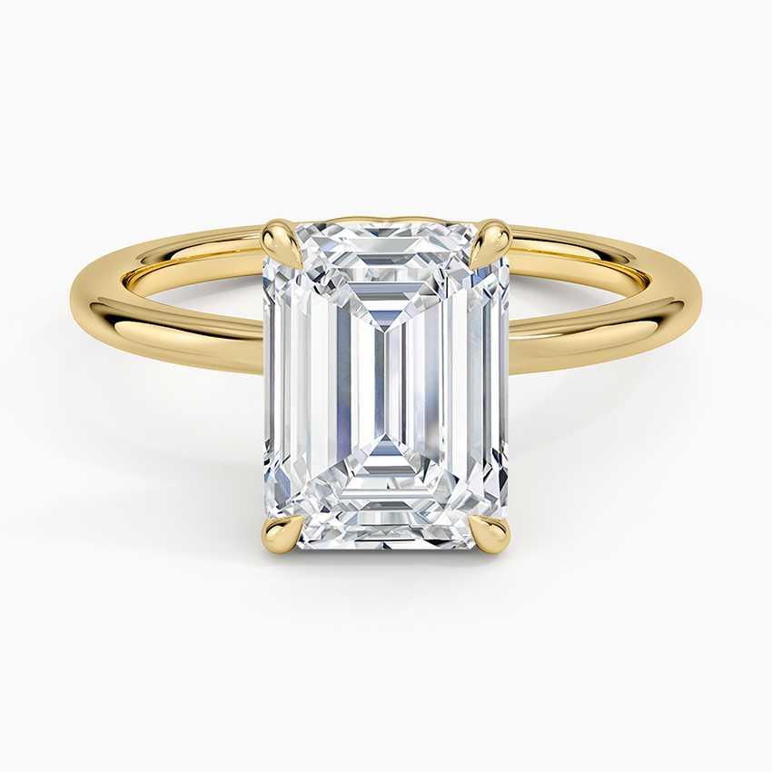 Hidden Heart Solitaire Ring Yellow Gold 18k Emerald Engagement Ring