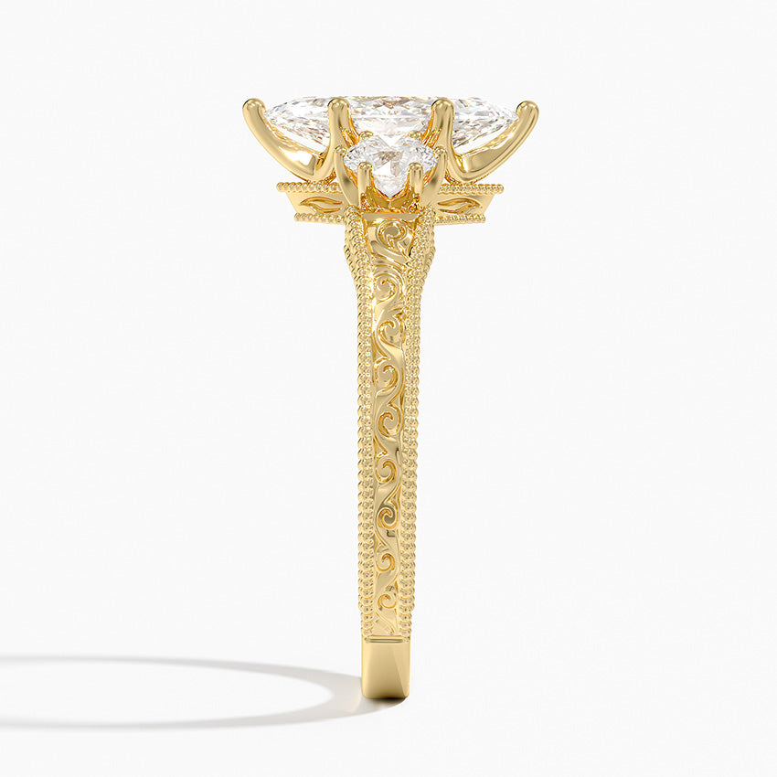 Hudson Engraved Three Stone Diamond Ring (1/3 ct. tw.) Yellow Gold 18k Marquise Engagement Ring