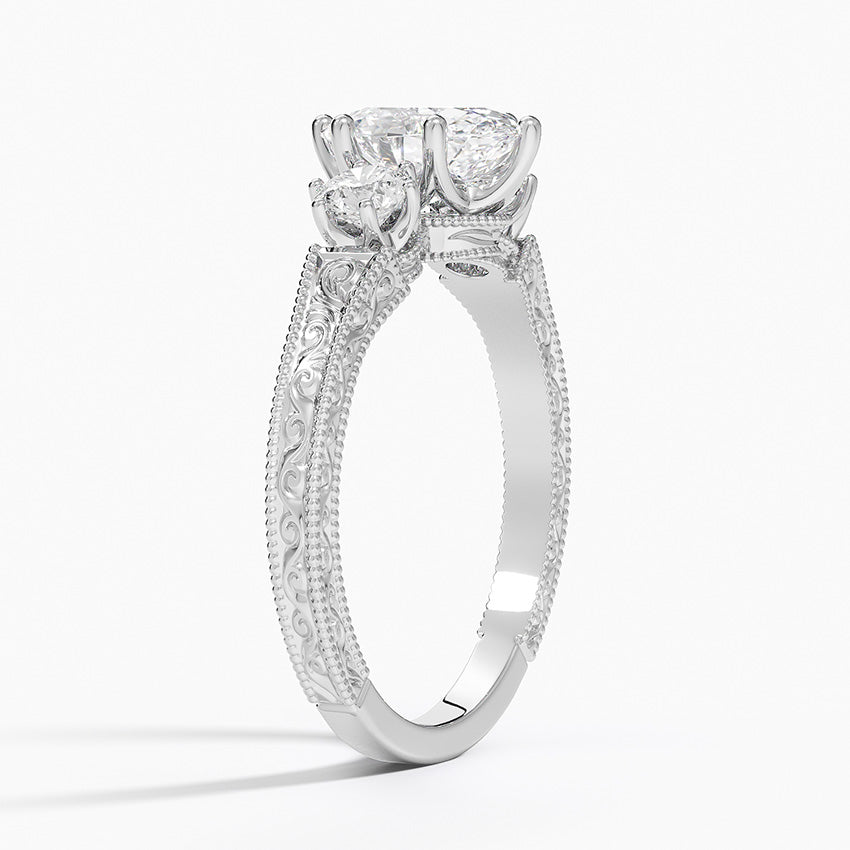 Hudson Engraved Three Stone Diamond Ring (1/3 ct. tw.) Platinum Oval Engagement Ring