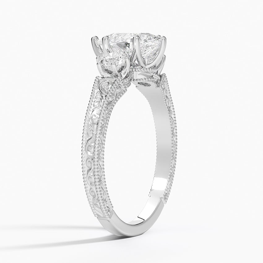 Hudson Engraved Three Stone Diamond Ring (1/3 ct. tw.) Platinum Princess Engagement Ring