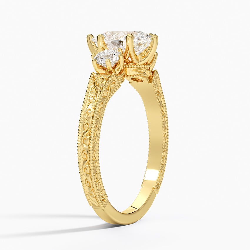 Hudson Engraved Three Stone Diamond Ring (1/3 ct. tw.) Yellow Gold 18k Princess Engagement Ring