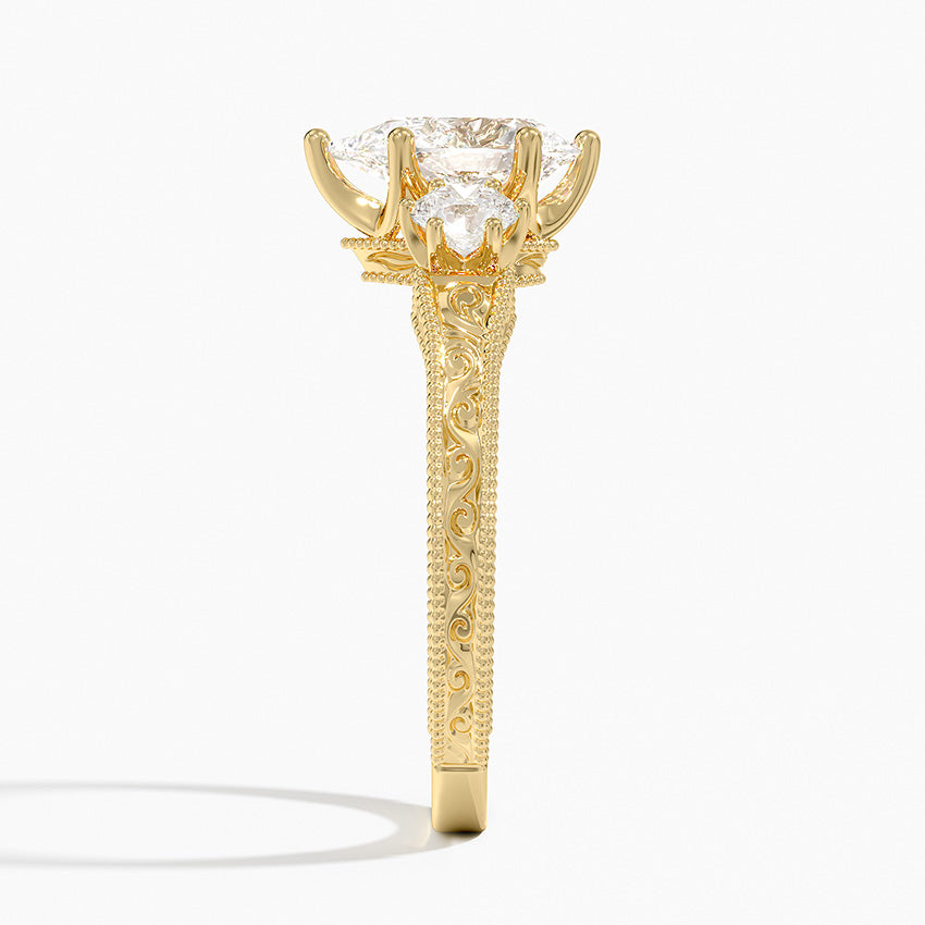 Hudson Engraved Three Stone Diamond Ring (1/3 ct. tw.) Yellow Gold 18k Princess Engagement Ring