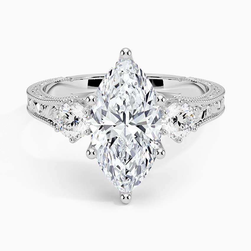 Hudson Engraved Three Stone Diamond Ring (1/3 ct. tw.) Platinum Marquise Engagement Ring