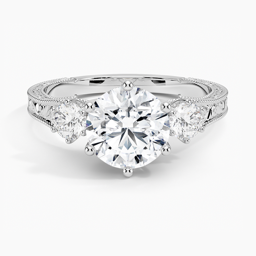 Hudson Engraved Three Stone Diamond Ring (1/3 ct. tw.) Platinum Round Engagement Ring