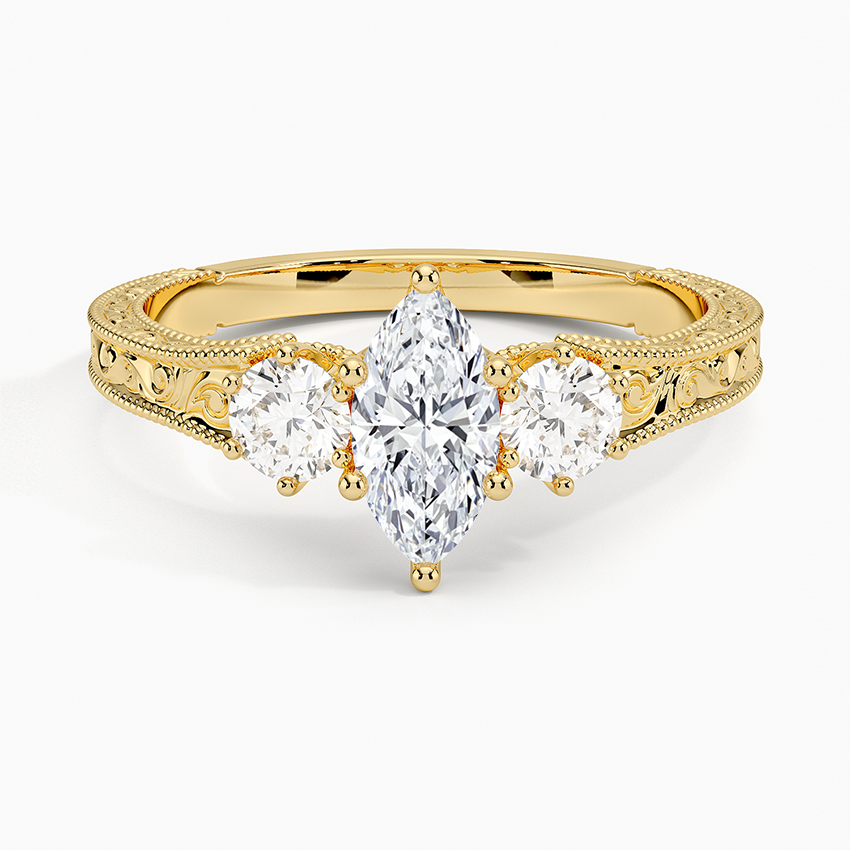 Hudson Engraved Three Stone Diamond Ring (1/3 ct. tw.) Yellow Gold 18k Marquise Engagement Ring