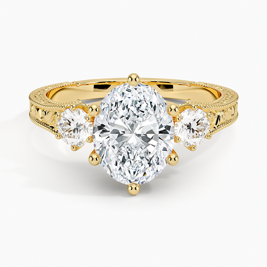 Hudson Engraved Three Stone Diamond Ring (1/3 ct. tw.) Yellow Gold 18k Oval Engagement Ring