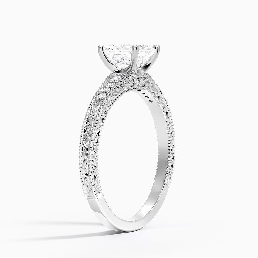 Hudson Engraved Diamond Ring Platinum Asscher Engagement Ring
