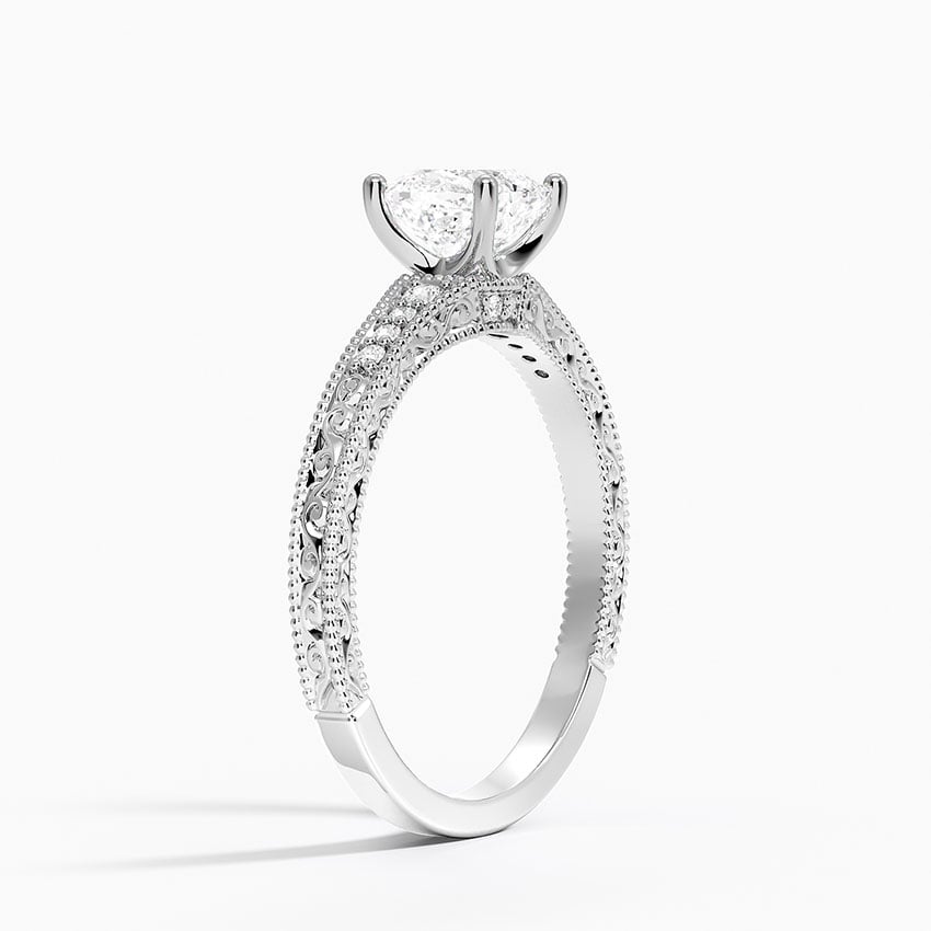 Hudson Engraved Diamond Ring Platinum Cushion Engagement Ring