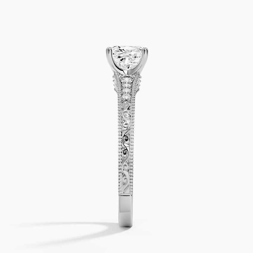 Hudson Engraved Diamond Ring Platinum Cushion Engagement Ring
