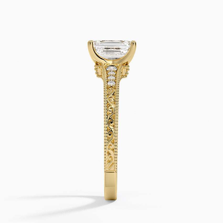 Hudson Engraved Diamond Ring Yellow Gold 18k Emerald Engagement Ring