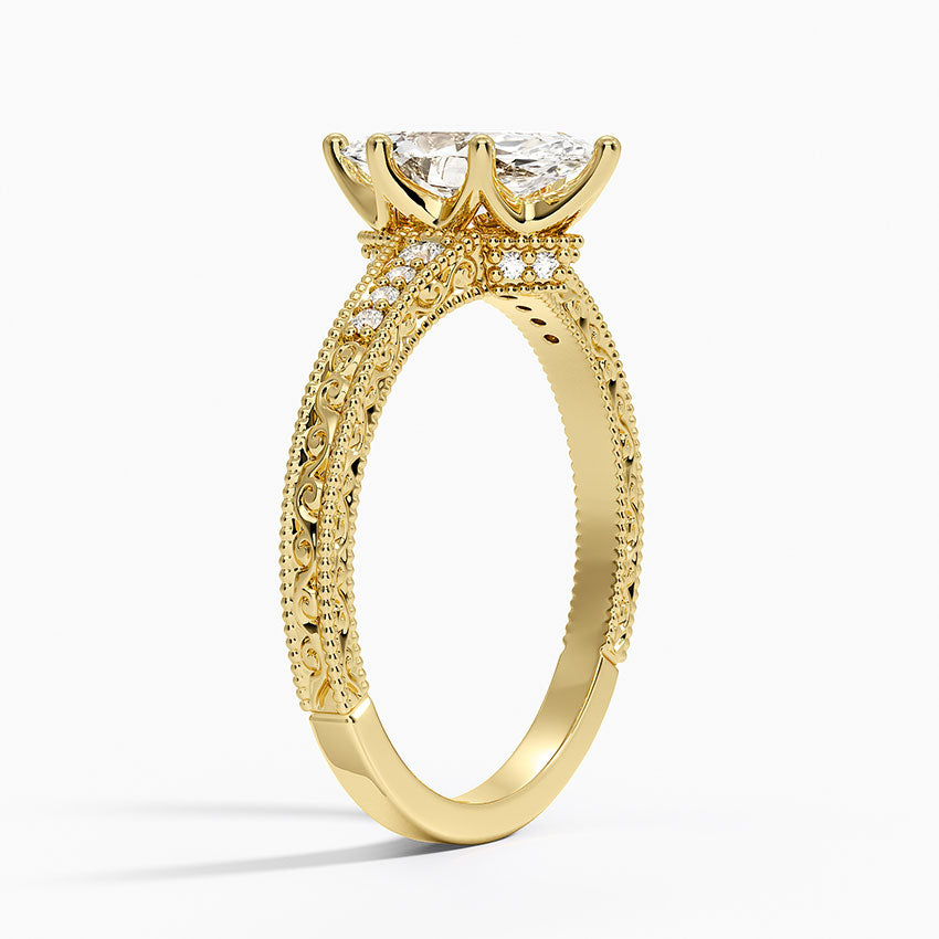 Hudson Engraved Diamond Ring Yellow Gold 18k Marquise Engagement Ring