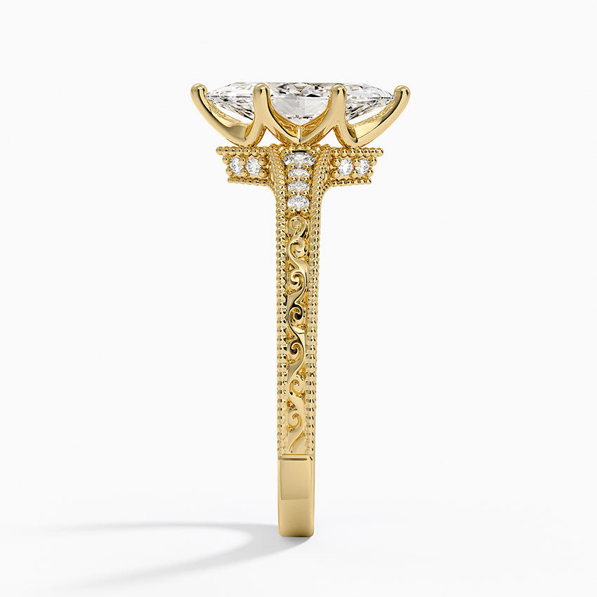 Hudson Engraved Diamond Ring Yellow Gold 18k Marquise Engagement Ring