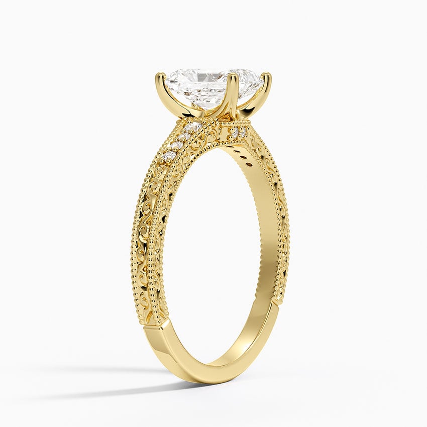 Hudson Engraved Diamond Ring Yellow Gold 18k Radiant Engagement Ring