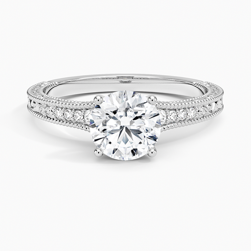 Hudson Engraved Diamond Ring Platinum Round Engagement Ring