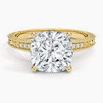 Hudson Engraved Diamond Ring Yellow Gold 18k Cushion Engagement Ring