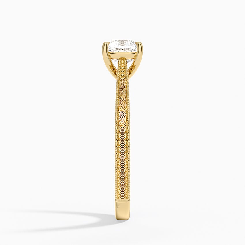 Elsie Engraved Ring Yellow Gold 18k Cushion Engagement Ring