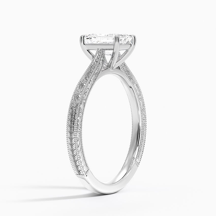 Elsie Engraved Ring Platinum Emerald Engagement Ring