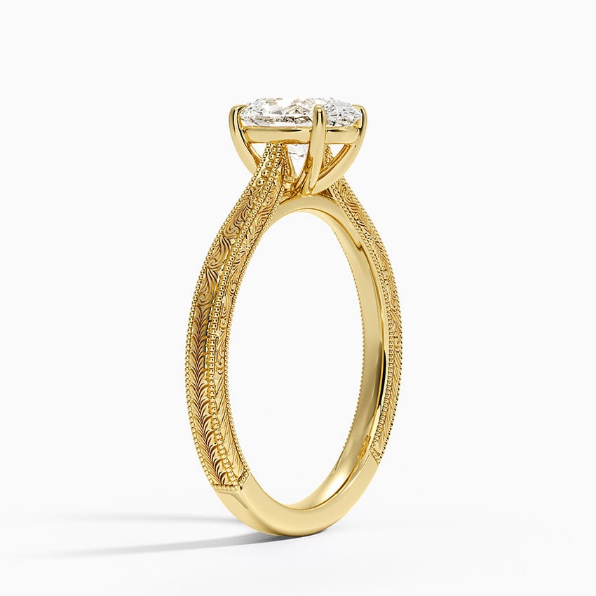 Elsie Engraved Ring Yellow Gold 18k Oval Engagement Ring
