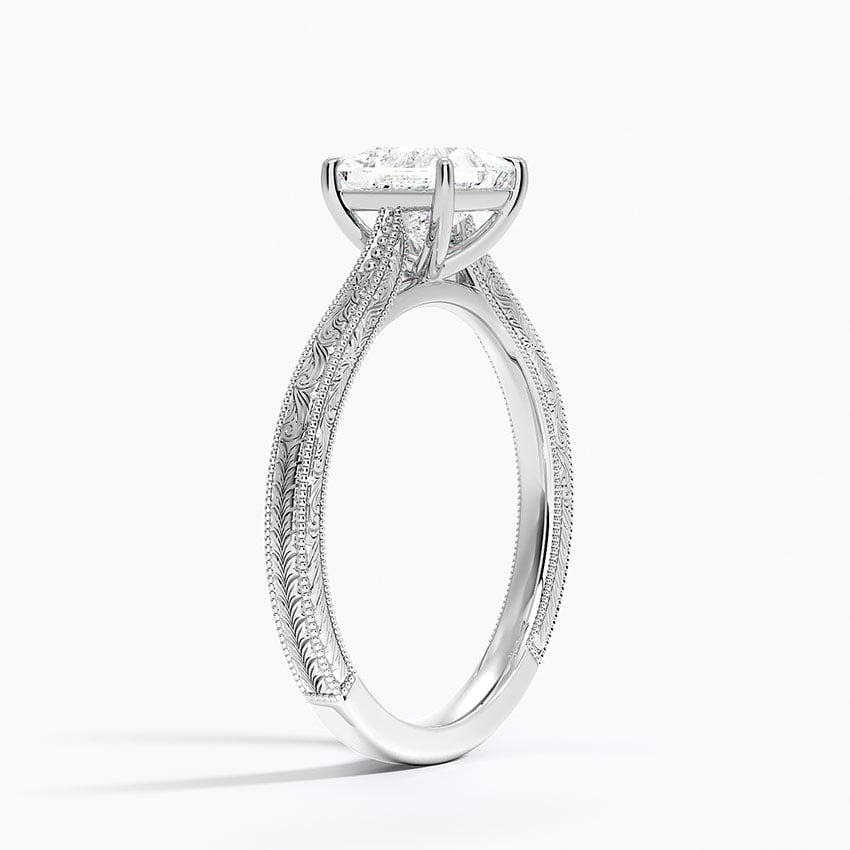 Elsie Engraved Ring Platinum Princess Engagement Ring