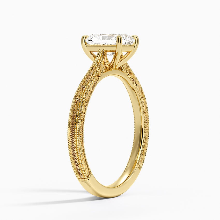 Elsie Engraved Ring Yellow Gold 18k Radiant Engagement Ring