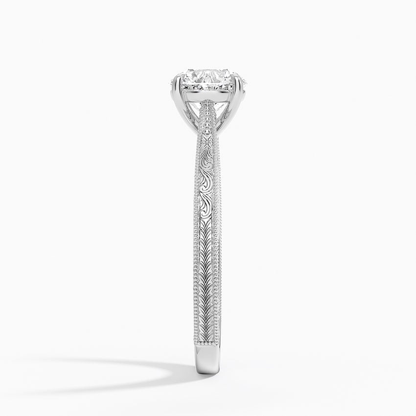 Elsie Engraved Ring Platinum Round Engagement Ring