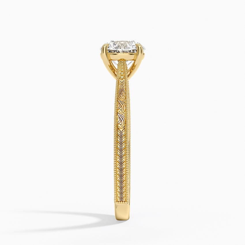 Elsie Engraved Ring Yellow Gold 18k Round Engagement Ring