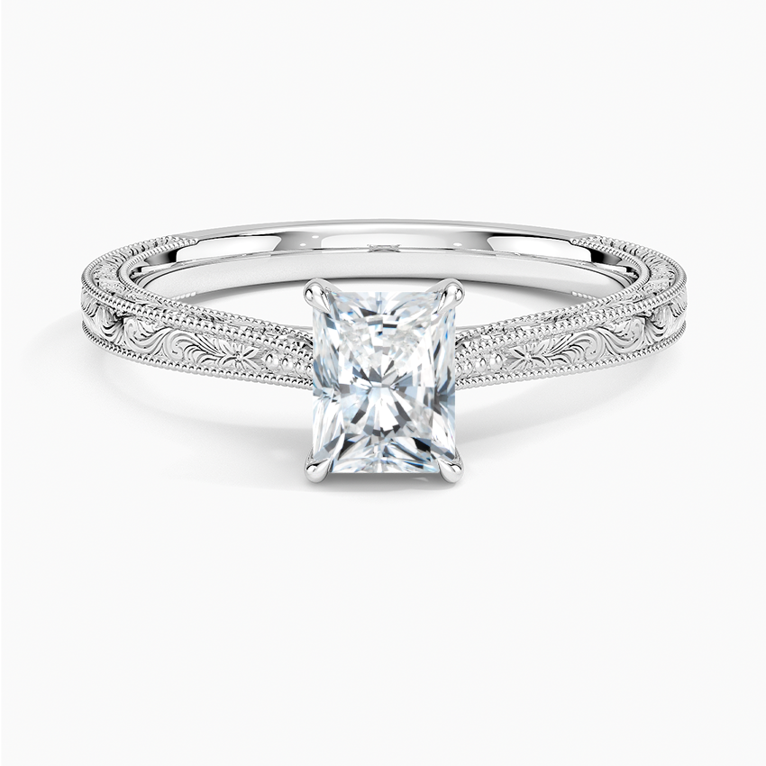 Elsie Engraved Ring Platinum Radiant Engagement Ring