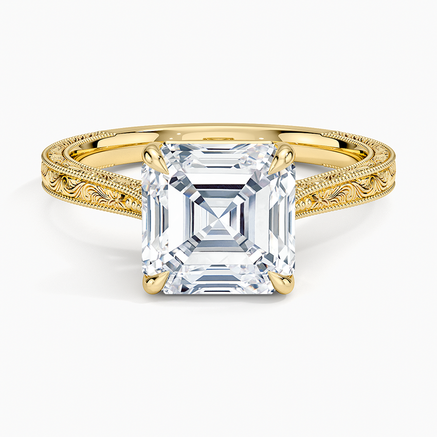 Elsie Engraved Ring Yellow Gold 18k Asscher Engagement Ring
