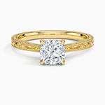 Elsie Engraved Ring Yellow Gold 18k Cushion Engagement Ring