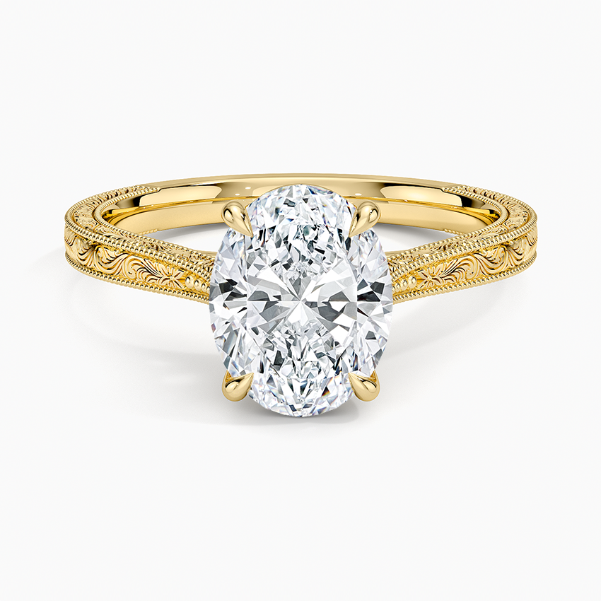 Elsie Engraved Ring Yellow Gold 18k Oval Engagement Ring