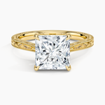 Elsie Engraved Ring Yellow Gold 18k Princess Engagement Ring