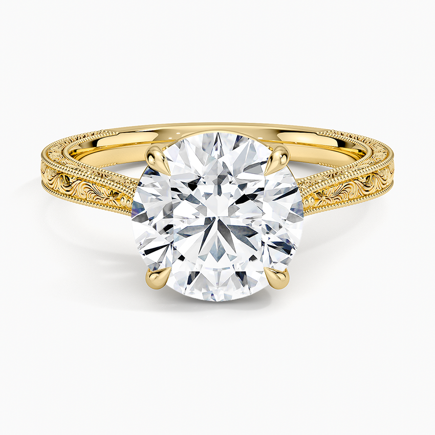 Elsie Engraved Ring Yellow Gold 18k Round Engagement Ring