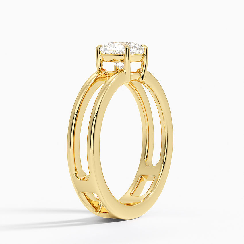 Aimee Open Double Band Solitaire Ring Yellow Gold 18k Cushion Engagement Ring