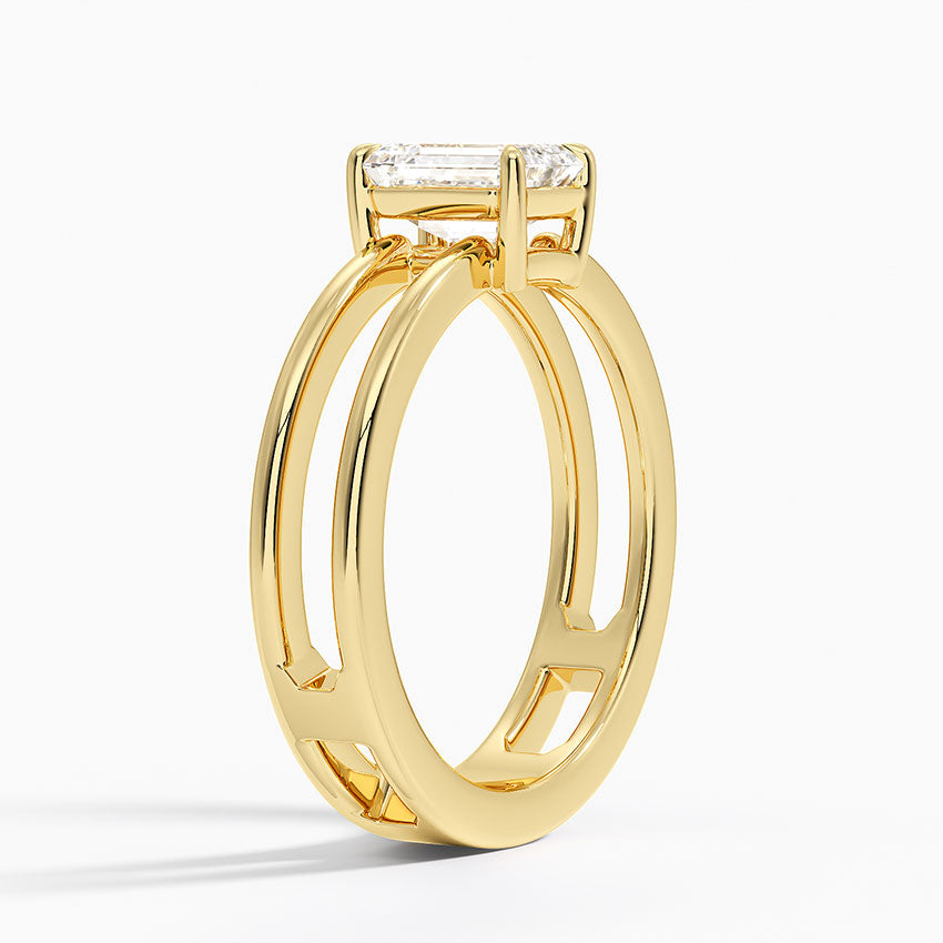 Aimee Open Double Band Solitaire Ring Yellow Gold 18k Emerald Engagement Ring