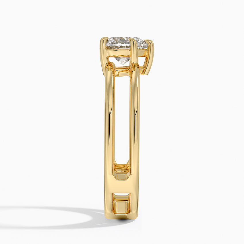 Aimee Open Double Band Solitaire Ring Yellow Gold 18k Heart Engagement Ring