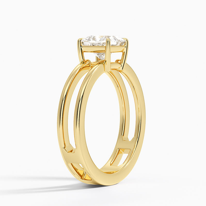 Aimee Open Double Band Solitaire Ring Yellow Gold 18k Princess Engagement Ring