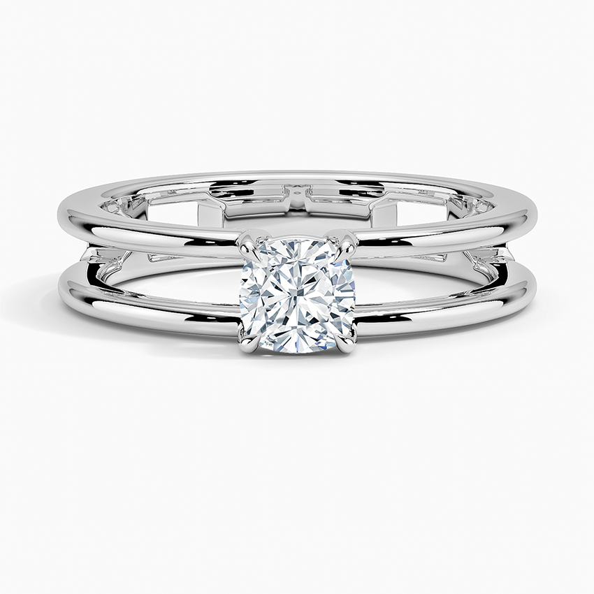 Aimee Open Double Band Solitaire Ring Platinum Cushion Engagement Ring