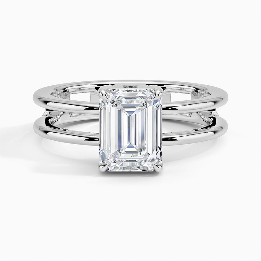 Aimee Open Double Band Solitaire Ring Platinum Emerald Engagement Ring