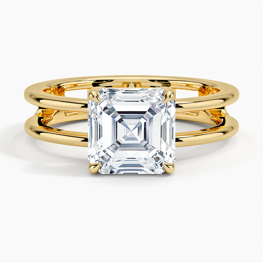 Aimee Open Double Band Solitaire Ring Yellow Gold 18k Asscher Engagement Ring