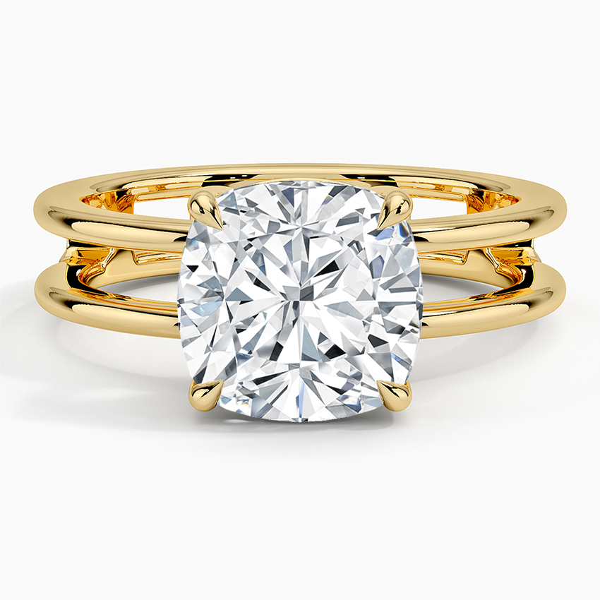 Aimee Open Double Band Solitaire Ring Yellow Gold 18k Cushion Engagement Ring