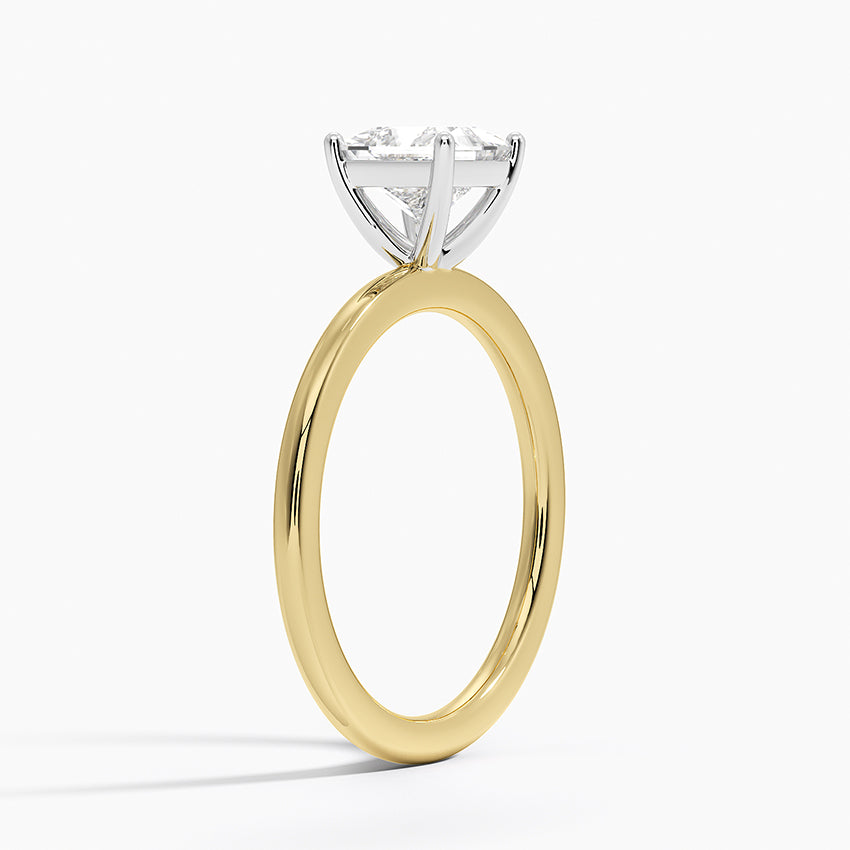 Mixed Metal Perfect Fit Solitaire Ring Yellow Gold 18k Princess Engagement Ring