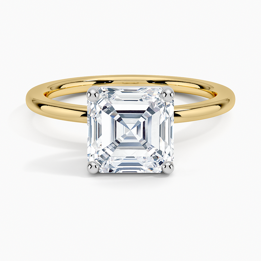 Mixed Metal Perfect Fit Solitaire Ring White Gold 18k Asscher Engagement Ring