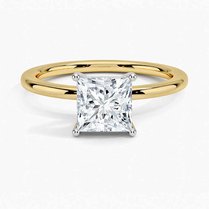 Mixed Metal Perfect Fit Solitaire Ring White Gold 18k Princess Engagement Ring