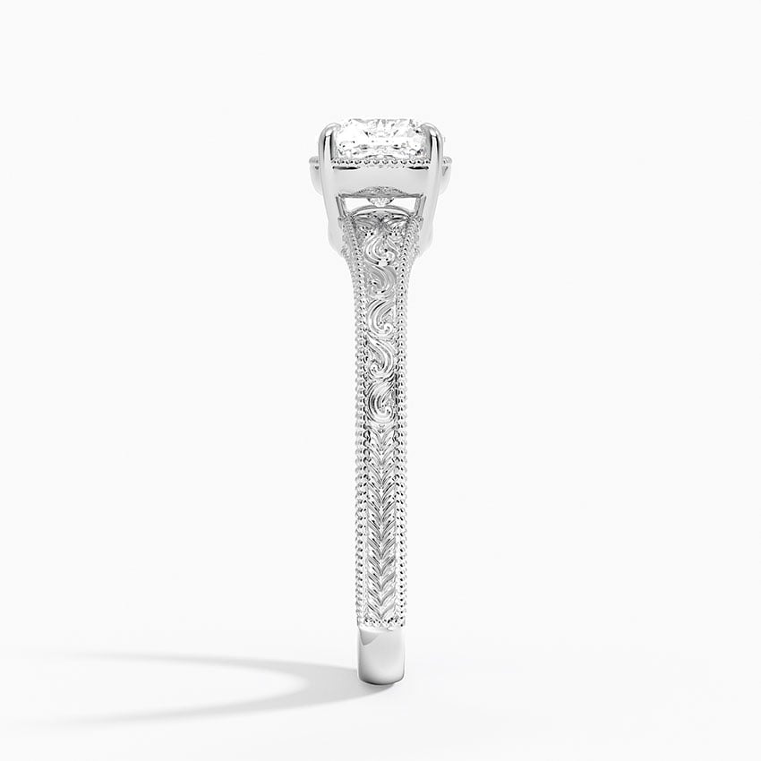 Tapered Elsie Engraved Solitaire Ring Platinum Cushion Engagement Ring