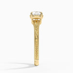 Tapered Elsie Engraved Solitaire Ring Yellow Gold 18k Cushion Engagement Ring