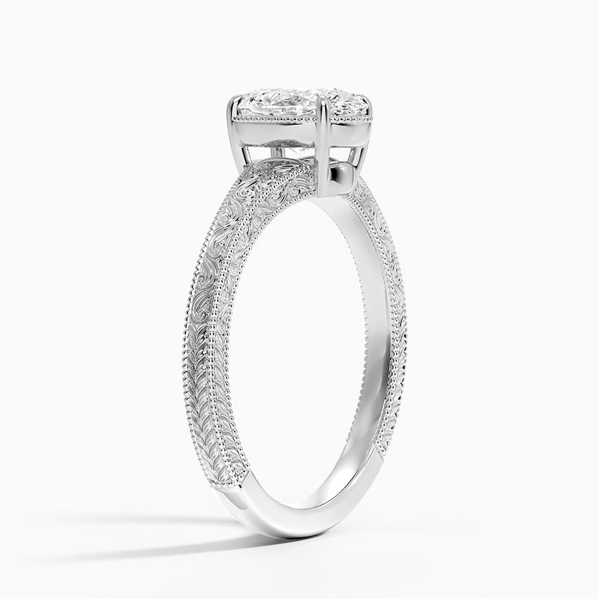 Tapered Elsie Engraved Solitaire Ring Platinum Oval Engagement Ring