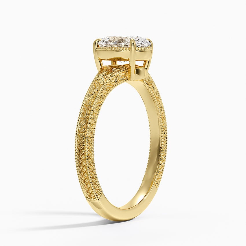 Tapered Elsie Engraved Solitaire Ring Yellow Gold 18k Oval Engagement Ring
