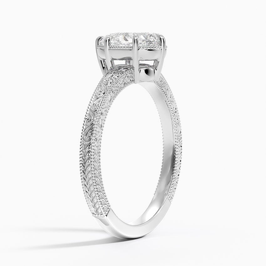 Tapered Elsie Engraved Solitaire Ring Platinum Pear Engagement Ring