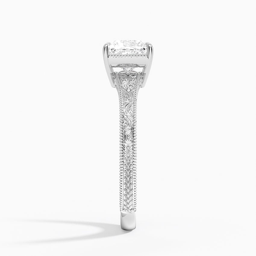 Tapered Elsie Engraved Solitaire Ring Platinum Princess Engagement Ring