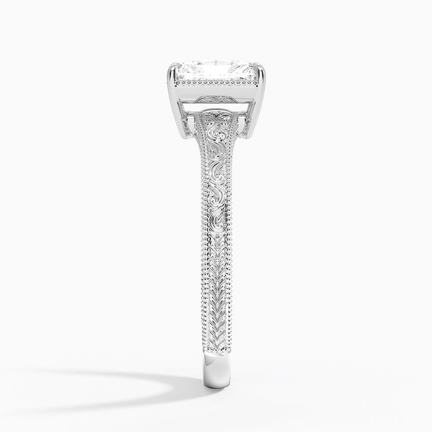 Tapered Elsie Engraved Solitaire Ring Platinum Radiant Engagement Ring